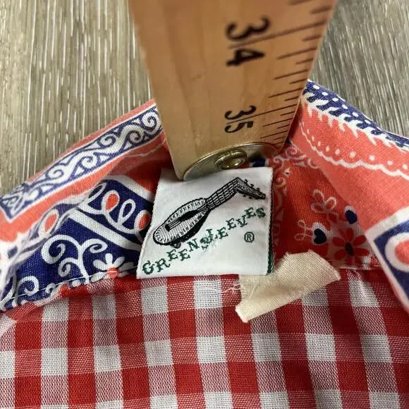 Vintage 70s Daisy Patchwork Point Collar Pocket Blouse Small See Measurements - Picture 4 of 10